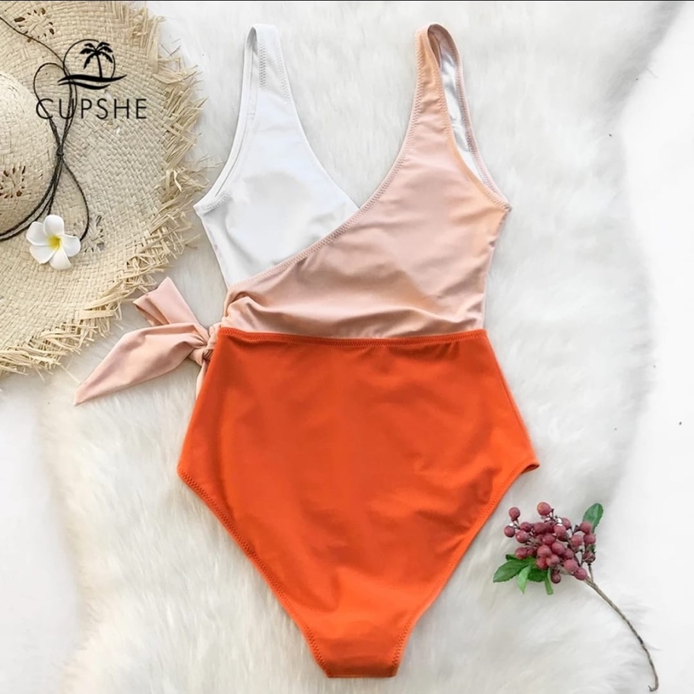 Women's One Piece Swimsuit Wrap Color Block Ti - Picture 3 of 5